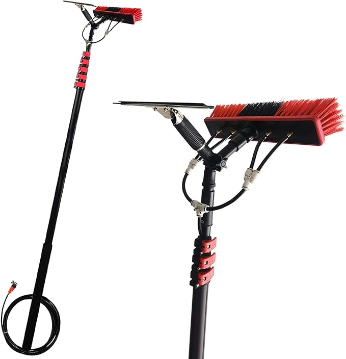Glass Cleaning Brush Home Water Fed Telescopic Pole Kit Solar Panel Brush Rotating for Photovoltaic PanelWindow Cleaning Pole 12-36FT Water Fed Telescopic Brush with Squeegee Water/Hose F