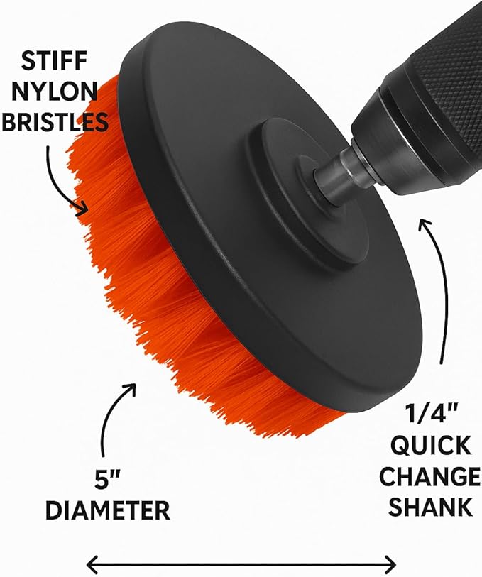 Hard Water Spot &amp Grime Remover Kit – Diamond Magic 40oz Cleaner + 4 Drill Scrub Brushes for Glass Tile Chrome Fiberglass &amp More