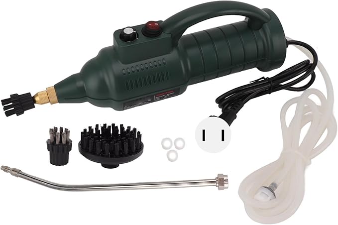 Steam Vacuum Cleaner Highly Efficient 3BAR Pressure Handheld Steam Vacuum Cleaner with 3 Brush Heads for Kitchen (Military Green US Plug 220V)