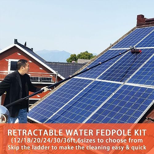 36ft Extendable Solar Panel Window Cleaner - Water Fed Pole Brush &amp Kit for Outdoor Glass Roofs Conservatories &amp Solar Panels (12FT Size)