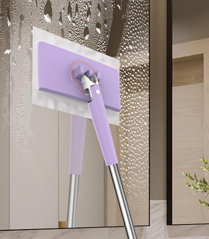 Cleaning mop Adjustable Cloth Clip Automatic Hand wash Free Purple Color Suitable for Carpets Floors Glass Tiles Suitable for Most mop Types 2PCS (Purple 37.4in)