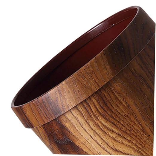 Healifty Vintage Style Plastic Wood Pattern Garbage Bin with Pressure Ring Wastebasket for Home Bedroom Bathroom and Office Space Saving Creative Container Design