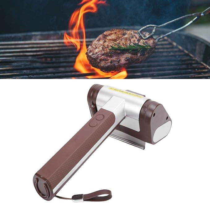 Electric Grill Cleaner Cordless Rechargeable BBQ Accessories Scrubber Brush with 350 RPM Stainless Roller LED Light Spinning Grill Cleaning Scrub Brush for BBQ Grates (Brown)