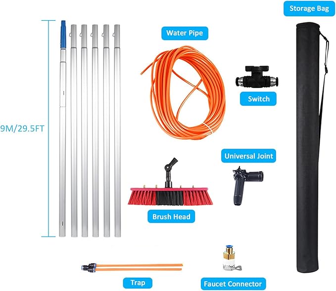 Telescopic Water Fed Window Cleaning Pole Kit for Solar Panel Washing Extendable Brush for Cleaning Conservatory Roof Professional Window Cleaner Equipment