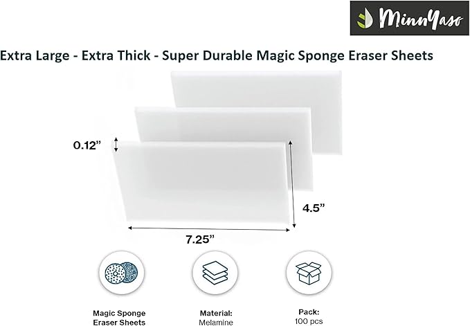 100 Pack Extra Large - Extra Thick - Super Durable Magic Sponge Eraser Sheets 7.25 x 4.5 x 0.12 | All Purpose Household Cleaner Pads for Kitchen Bathroom Floors Walls Sink Toilet