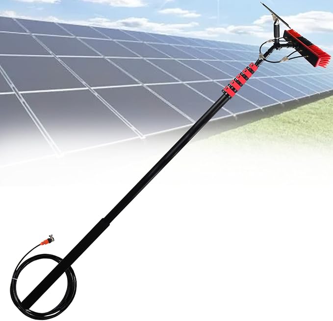 Glass Cleaning Brush Home Water Fed Telescopic Pole Kit Solar Panel Brush Rotating for Photovoltaic PanelTelescopic Solar Panel Cleaning Kit 30FT Window Cleaning Pole with Water Fed Brush