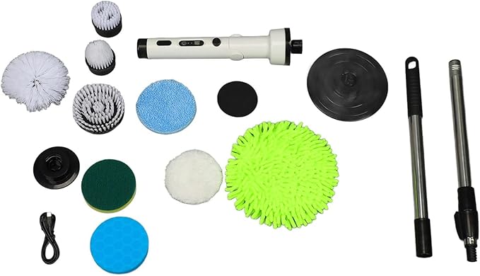 Electric Handheld Cordless Spin Scrubber Replaceable Brush Heads Bathroom Cleaner with Detachable Extension Rod Suitable for Solar Panels Washbasins Sofas Tiles