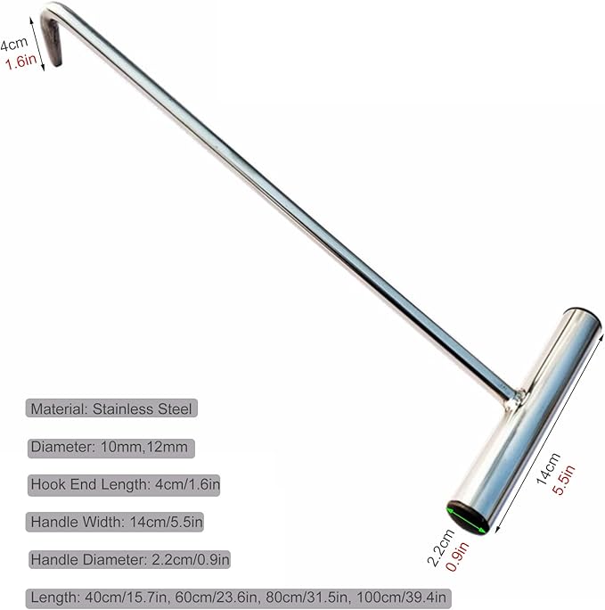 Drain Grate Cover Lifting Tool Roller Shutter Puller Hook for Sewer Maintenance Retrieving Cable Garbage Disposal T Stainless Steel Manhole Lid Opener (Color : 12mm Size : 100cm/39.4in)