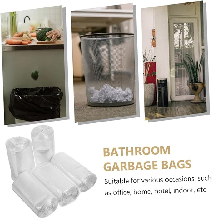 Thick Flat Plastic Trash Bags 300pcs (45x50cm) White Kitchen Garbage Can Liners for Bathroom Office Wastebasket Use