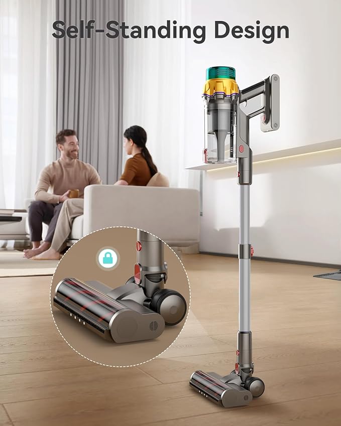 Cordless Vacuum Cleaner 55KPA 65Mins XL Dust Cup Vacuum Cleaners for Home Stick Vacuum with Anti-Tangle BrushLED DisplaySelf-Standing Vacuum Cordless for Hardwood Floor Carpet Pet HairSliver