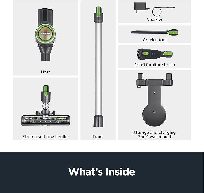 Eureka Lightweight Cordless Stick Vacuum Cleaner Convenient for Hard Floors Rechargeable Handheld Vacuum Cleaner Portable with Powerful Motor Efficient Suction RapidClean Ultra NEC370GR Moss Green
