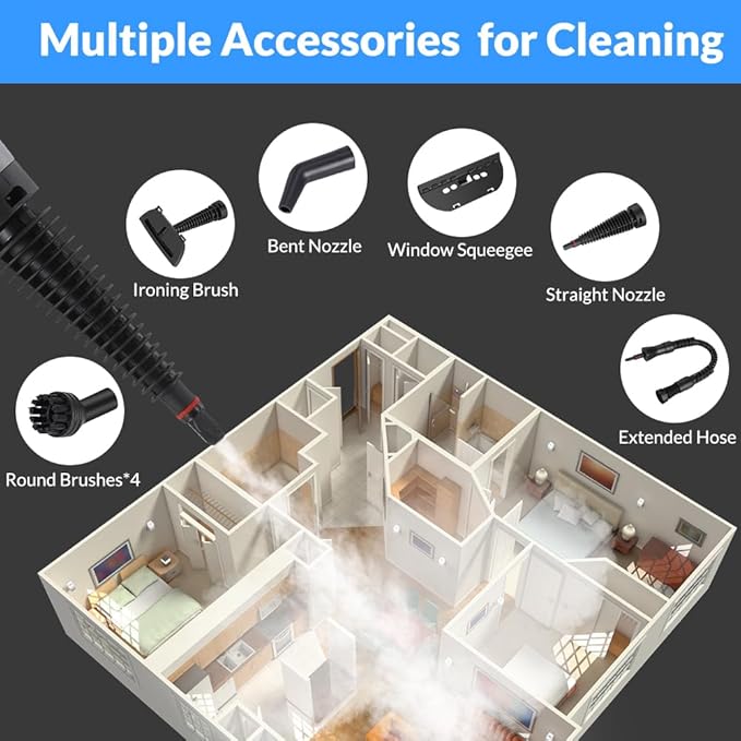 Handheld Pressurized Steam Cleaner with 12 pcs Accessories Portable Steamer for Cleaning Steam Cleaner for Home Use Steamer for Cleaning Car Furniture Floor Upholstery Grout and Tile Green