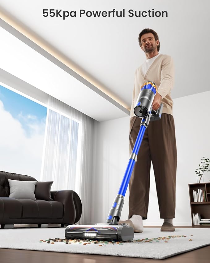 Cordless Vacuum Cleaner Upgraded 650W 55KPA 70Mins Cordless Stick Vacuum Cleaner with Self-Standing and Touch Screen Anti-tangle Wireless Vacumm Vacuum Cleaners for Home/Pet Hair/Carpets/Floors