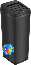 iTouchless 14 Gallon Slide Open Lid Kitchen Trash Can with Black Stainless Steel Rectangular Motion Sensor Trashcan for Home Office Work Bedroom Living Room Garage Large Capacity Slim Wastebasket