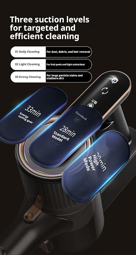 Cordless Vacuum Cleaner 15KPA Strong Suction 2-in-1 Vacuum Mop Combo with Green Light Dust Detection 3 Modes for Home Hard Floor Carpet Long Battery Life Smart LED Display (Black Gold)