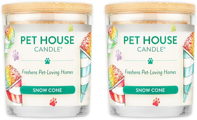 Pet House Candles Clean Burning Scented Pet Odor Candles Natural Soy-Based 60 Hour Burn Time - Snow Cone 9 oz 2 Pack