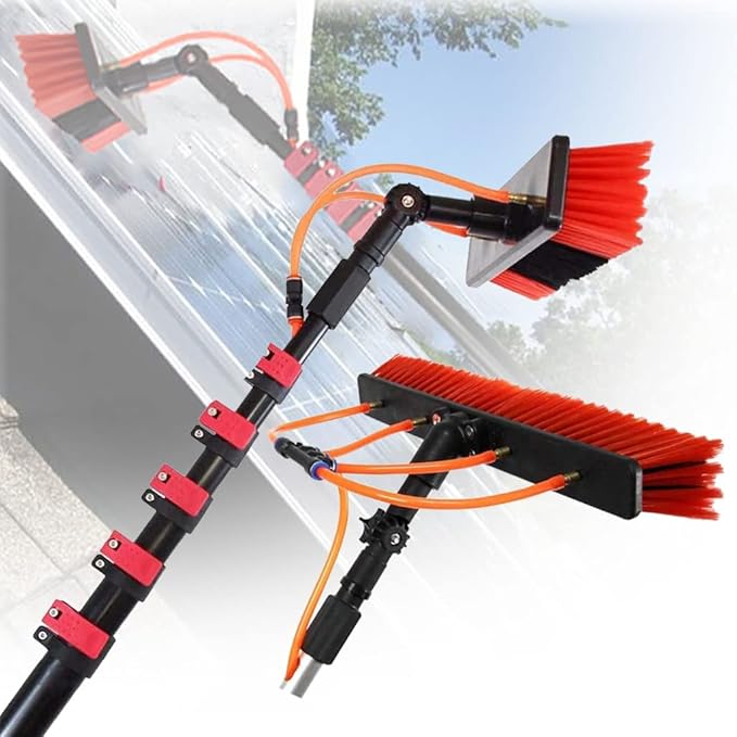 Extended Water Spray Telescopic Washing Brush Tool Window Glass Wall Cleaning Extension Pole Windows Roof Photovoltaic Panel Cleaning Telescopic Brush Tools for Hose 29ft/9m