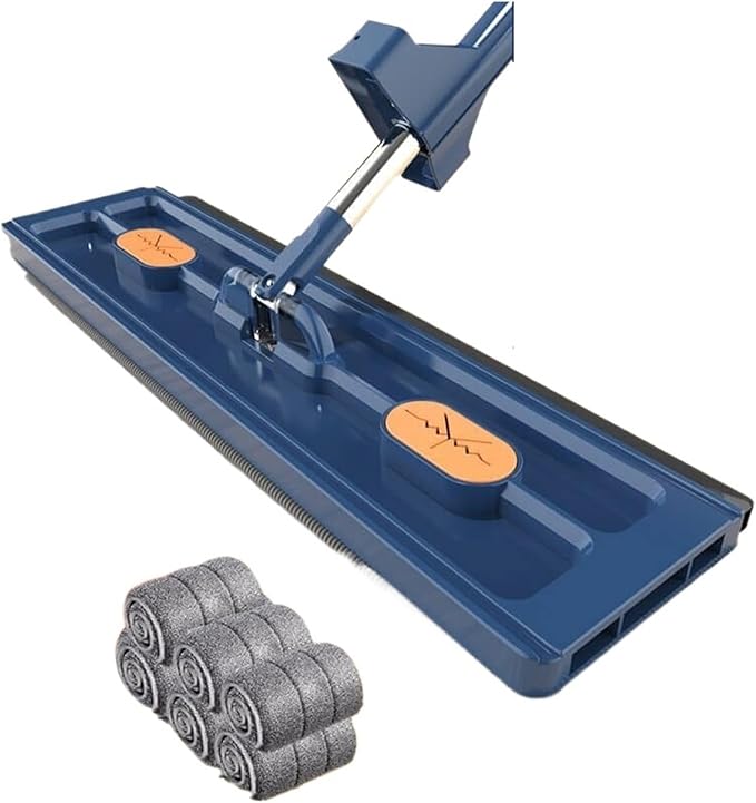 Flat Mop with Replaceable Microfiber Pads for Wet and Dry Cleaning Rotating Broom(Blue)