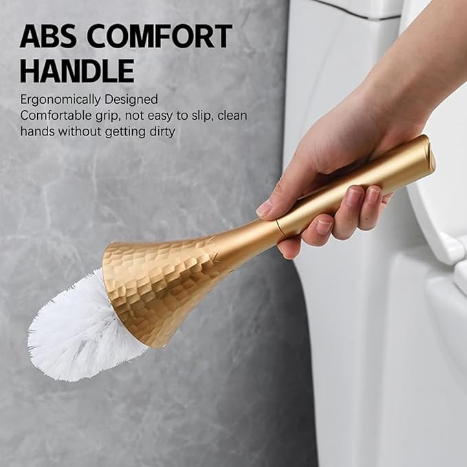 Gold Toilet Brush and Holder Set Hammered Elegant Bathroom Decor with Anti-Splash Shield &amp 360° Cleaning Base Rust-Proof ABS Modern Bath Accessories for Home Hotel