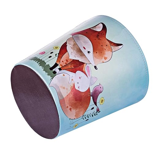 10L/2.64 Gallon Trash Can Decorative Waste Basket PU Leather Waste Paper Basket Waterproof Garbage Can for Bathroom Bedroom Office Kitchen and Living Room - Fox-2
