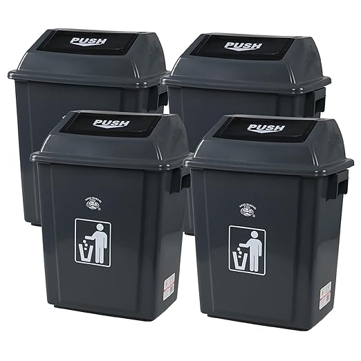 6 Gallon Plastic Swing Lid Trash Can Garbage Can with Swing Top Lids 4 Packs