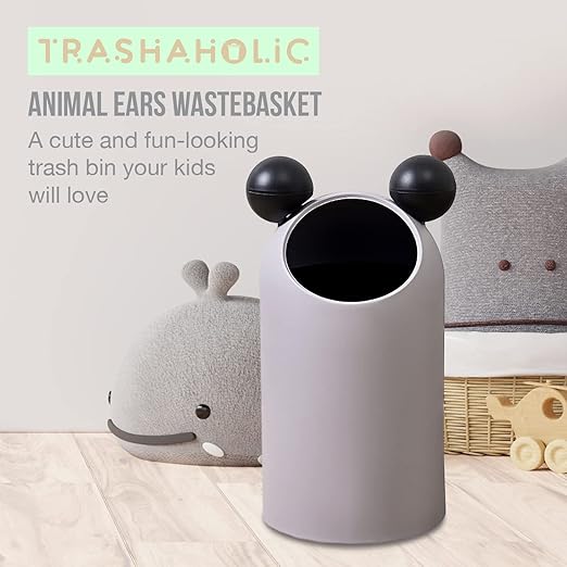 Cute Bunny Ears Kids Boys Girls Bedroom 3.7 Gallon Waste Basket Garbage Can I Nursery Study Living Room Bathroom Designer Trash Can for Home with Mouse Ears - 14L