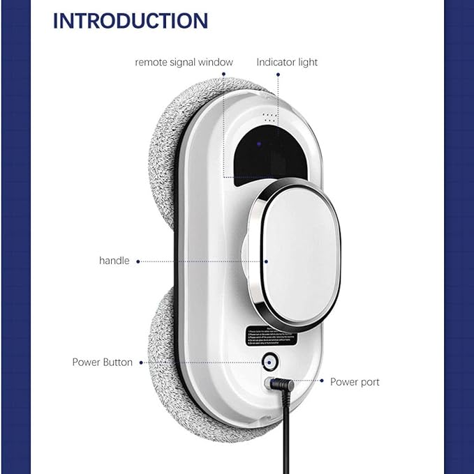 Intelligent Window Cleaning Robot Vacuum Cleaner with Remote Control &amp 4M Extension Cable 20min Power Failure Protection 10 Wipes+Spray Function for Home Glass Cleaning