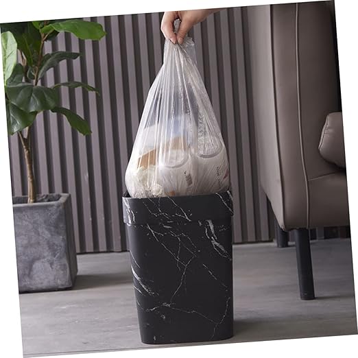 Zerodeko Marbling Waste Bin Small Marble Trash Can Black Marble Waste Baskets Bathroom Black Can Rectangular