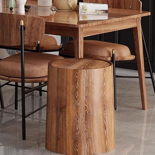 Imitation Wood Grain Swing Lid Garbage Can Waste Bin with Flip Lid for Kitchen Bathroom Office Elegant Household Trash Can for Living Bedroom Multi-Scene Use
