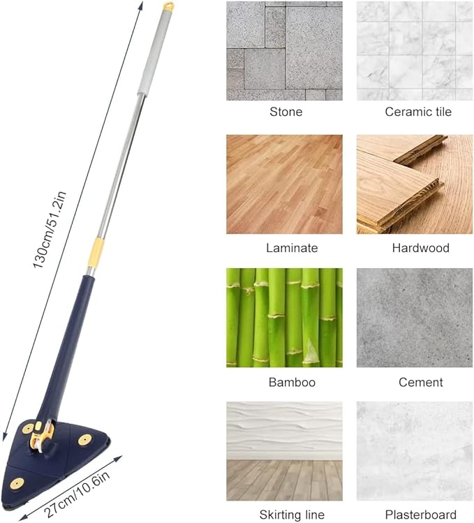 360 Degree Rotating Triangle Cleaning Mop Rotating Adjustable Cleaning Mop 4 Reusable Washable Pads 12027