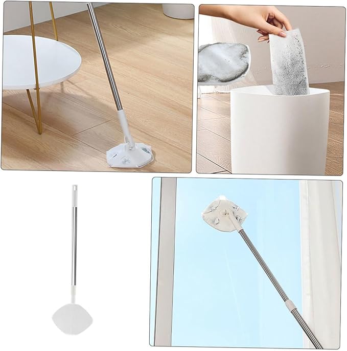 Dust Mop Floor Cleaner Set with Rotatable Triangular Pad and Dry Cloth for Hardwood Floors Handheld Household Sweeper Mop for Efficient Dust Removal