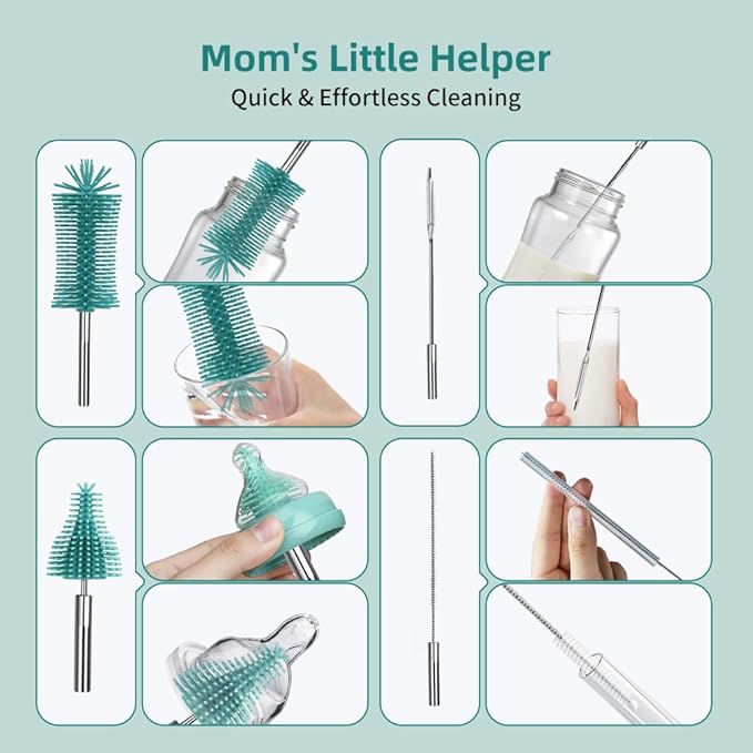 Electric Bottle Brush Cleaner6-in-1 Portable Electric Baby Bottle Brush Cleaner for Travel Rechargable Travel Bottle Cleaner Kit with Nipple &amp Straw BrushIdeal Gift for Parents &amp Babies