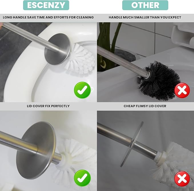 Escenzy Turquoise Green Toilet Brush and Holder Set Mosaic Glass | Non-Rustic Stainless Steel | Practical &amp Decorative Toilet Bowl Brush and Holder | Luxury Green Bathroom Accessories