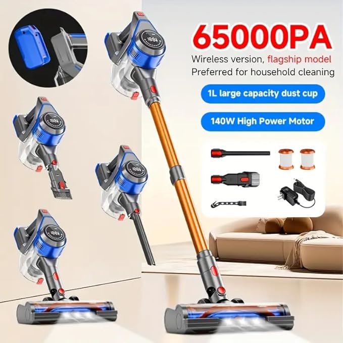 KIKETECH Cordless Vacuum Cleaner 8 in 1 Vacuum Cleaners1.7 L Dust Cup Rechargeable Vacuum Pet for Hair Carpet Hardfloor