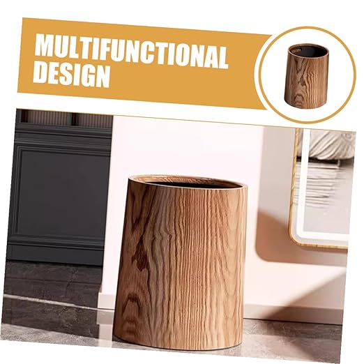 DOITOOL Vintage Imitation Wood Grain Trash Can Round Wastebasket Lightweight Multi-use Litter Box for Home Office Kitchen Bathroom with Clean Material and Large Capacity