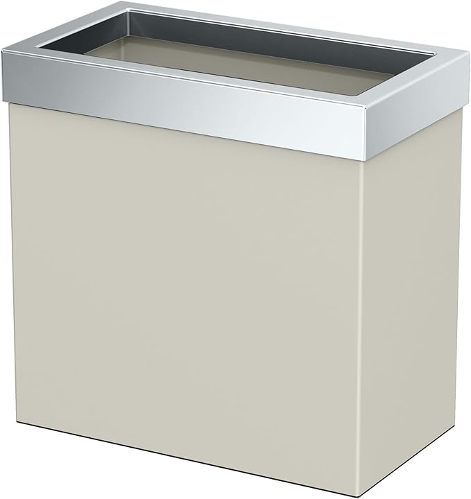 Gatco Modern Rectangle Wastebasket Matte Pearl and Chrome Combo - Stainless Steel Trash Can with Removable Lid Leakproof 3 Gallon Capacity for Bathroom Bedroom Kitchen or Office
