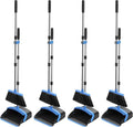 Broom and Dustpan Set 52-in Long Adjustable Handle Broom Dustpan Combo with Dust pan Teeth to Automatically Clean Hair Suitable for Home Kitchen Office Hall Floor (Black&ampBlue) 4 Pack