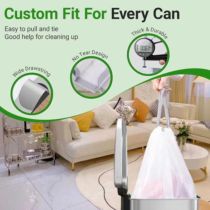 18 Gallon 200 Count Compactor Kitchen Trash Bags Heavy Duty 1.2 Mil THICK Reinforced Drawstring Perfect Fit for 18 Gallon Compatible with Kitchenaid Whirpool GE 15 Inch Compactors GRAND SAVE!
