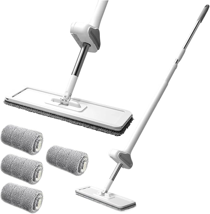 Compatible for Floor Mop 360° Rotatable Mops Microfiber Lazy Reusable Household Hardwood Cleaning Wet Dry Tools(32cm 6clths)