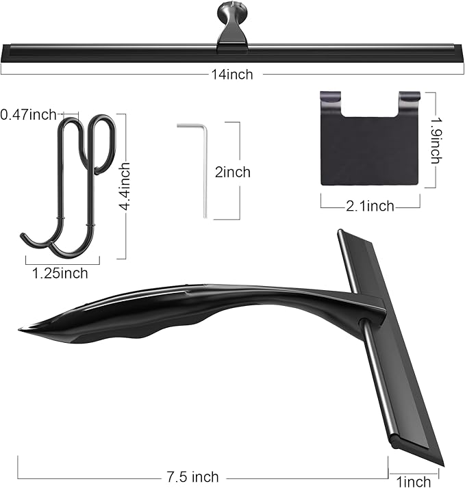 14'' Shower Squeegee TOOVEM Squeegee for Shower Glass Door for Glass Doors Windows Bathroom Car Windshield Black