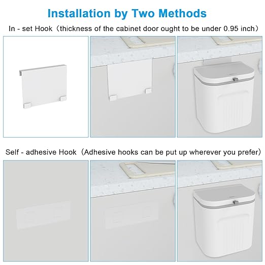 Naisu 3 Pack 1.12 Gallon Kitchen Garbage Bin for Counter Top or Under Sink Stick on the WallHanging Small Trash Can with lid for Cupboard/Bathroom/Bedroom/Office(White)