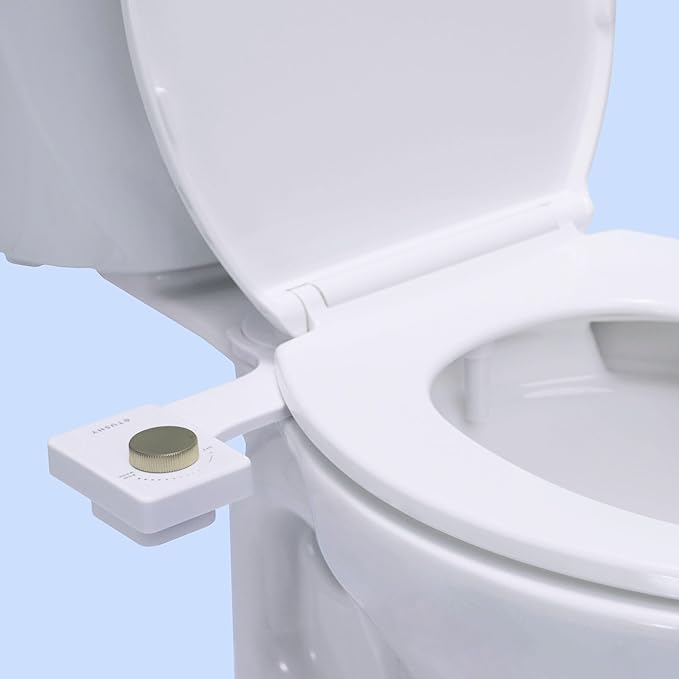 TUSHY Fresh Cool Water Bidet: Ultra Slim Toilet Seat Attachment (Non-Electric Self-Cleaning Hygienic Nozzle) Easy DIY Install &lt10 Min (Adjustable Water Pressure Control) Matte Brass Knob