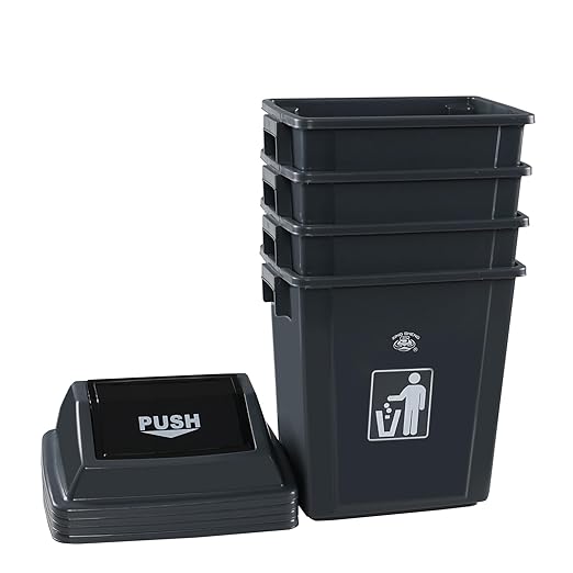 6 Gallon Plastic Swing Top TrashBin/Garbage Can Lidded Wastebasket Trash Can for Kitchen Garage Office Grey (4 Pack)