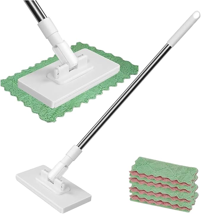 Hands-Free Cleaning Mop for Window Floor Dust Remover Automatic Face Towel with 4 Reusable Cloths Household Cleaner Supplies