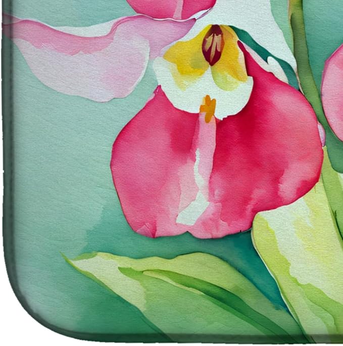 Caroline's Treasures DAC1673DDM Minnesota Pink and White Lady�s Slippers in Watercolor Dish Drying Mat Absorbent Dish Drying Mat Pad for Kitchen Counter Dish Drainer Mat for Countertop 14 x 21 Mult