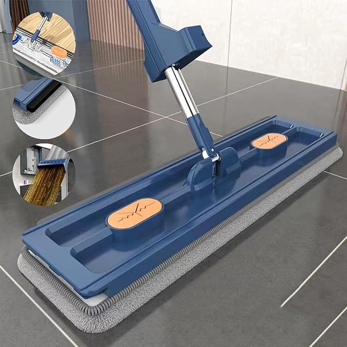 Large Flat Mop 2023 New Large Flat Mop Large Surface Flat Mop Wall Cleaning with Long Handle Reusable Portable Wet &amp Dry Lazy 12027(White Mop+2pcs Rag)