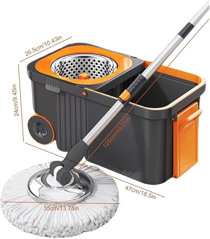 Rotary Mop Set with 6 Replacement Head Refills Extended Handle Hand-Free Automatic Dehydration Cleaning Spin with Bucket(White)