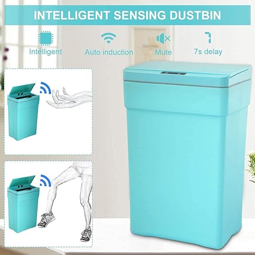 50 Liter/13.2 Gallon Trash Can for Kitchen Automatic Garbage Can Touch Free High-CapacityPlastic Smudge Resistant with Lid (3 Blue)
