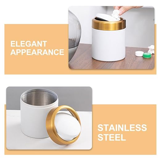 Mini Stainless Steel Trash Can with Lid Small Countertop Wastebasket for Bathroom Bedroom Kitchen 304 Stainless Steel Round Dustbin Compact Desktop Garbage Bin