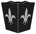 WB1732-Silver &amp Black Large Fleur de Lis Wastepaper Basket